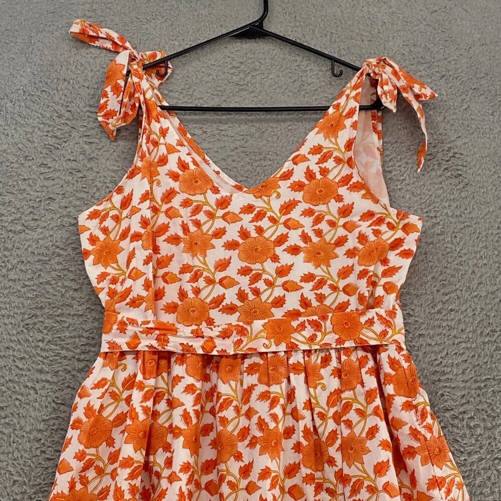 Victoria Dunn Dress Womens Floral Fit Flare Tie Sleeves Tiered Orange - Picture 2 of 12